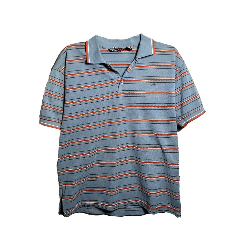 Turquoise blue shirt with orange stripes